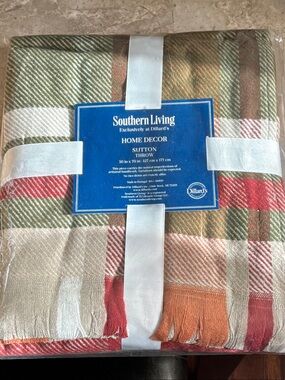 Southern Living Sutton Throw Blanket - Plaid Green, Red, Orange, Cream